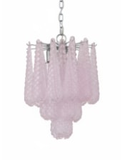 Chrome w/ Pink Bubbled Glass "Gicel" Chandelier