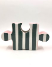 Set of 2 Green/White & Pink Ceramic Jigsaw Piece Vases