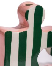 Set of 2 Green/White & Pink Ceramic Jigsaw Piece Vases