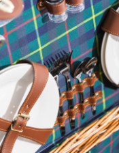 Luxury Tartan 4-Person Picnic Hamper w/ Leather Handles & Accessories