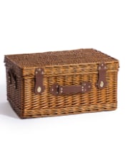 Luxury Pinstripe 4-Person Picnic Hamper w/ Leather Handles & Accessories