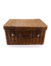 Luxury Gingham 4-Person Picnic Hamper w/ Leather Handles & Accessories