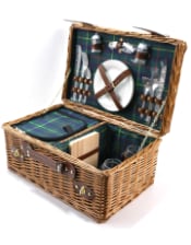 Luxury Tartan 2-Person Picnic Hamper w/ Leather Handles & Accessories