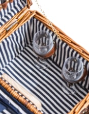 Luxury Pinstripe 2-Person Picnic Hamper w/ Leather Handles & Accessories