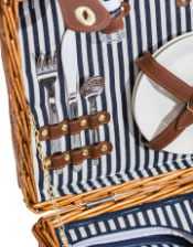 Luxury Pinstripe 2-Person Picnic Hamper w/ Leather Handles & Accessories