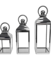 Medium Square Polished Steel and Glass Lantern
