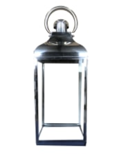 Large Square Polished Steel and Glass Lantern