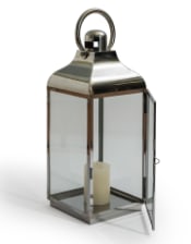 Large Square Polished Steel and Glass Lantern