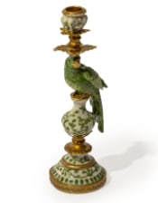 Antiqued Ornate Green/White Parrot Candle Holder - RH