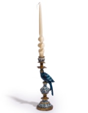 Antiqued Ornate Blue/White Parrot Candle Holder - RH