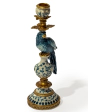 Antiqued Ornate Blue/White Parrot Candle Holder - RH
