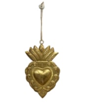 Hand Crafted Gold Metal Hanging Heart Ornament (to be bought in qtys of 12)
