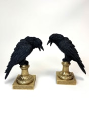 Pair of Raven Candle Holders on Ornate Gold Base