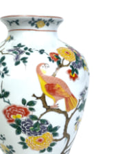White Ceramic Floral & Tropical Bird Vase