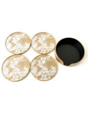 Set of 4 Mirrored World Map Round Coasters
