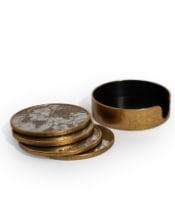 Set of 4 Mirrored World Map Round Coasters