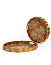 Waved Set of 2 Brushed Gold Cockatoo & Pomegranate Serving Trays
