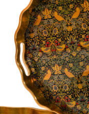 Waved Set of 2 Brushed Gold Strawberry Thief Serving Trays