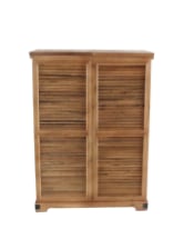 Rustic Slatted Wood Fold-Out Bar Cabinet