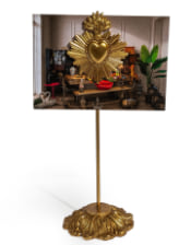 Gold "Sacred Heart" Magnetic Card / Photo Holder on Stand