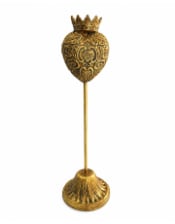 Antique Gold Embossed Crown Heart Ornament on Stand