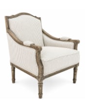 Pearson-Style Blue & White Pinstripe Occasional Wooden Armchair