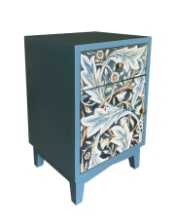 Blue "Acanthus" Floral Bedside Table (LH Open)