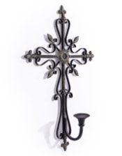 Antique Black Gothic Cross Wall-Mounted Candle Holder