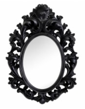 Antiqued Black Oval Rococo Ornate Mirror