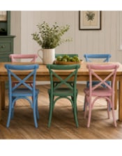 Set of 6 - Green, Blue & Pink Reclaimed Elm Cross-Back Dining Chairs