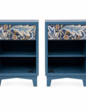 A Pair of Blue "Acanthus" Floral Bedside Tables