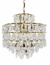 Brass 6 Tier Multi Clear Glass Teardrop Chandelier