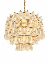 Brass 6 Tier Multi Clear Glass Teardrop Chandelier
