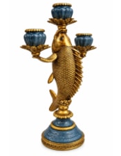 Antiqued Gold & Blue Fish Candle Holder