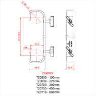 Doughty T20600 Double Ended Hook Clamp 225mm centres Dimensions Stage Electrics 
