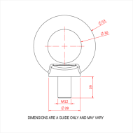 Doughty T39902 M12 x 20mm Eye Bolt Universal Pull 340Kg Dimensions Stage Electrics