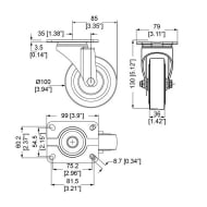 Penn W9006 Castor with Swivel Blue Rubber Wheel - 100mm (150kg)