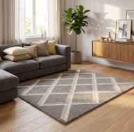 grey beige rectangle matrix pattern rug