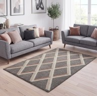 dark grey beige rectangle matrix pattern rug