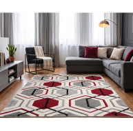 grey white red hexagon pattern rug