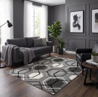 grey white charcoal hexagon pattern rug