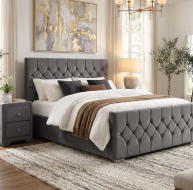 grey fabric bed button headboard matching locker
