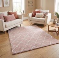 pink white mixed pattern rug