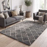 grey white mixed pattern rug