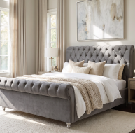grey fabric bed button design headboard and footboard