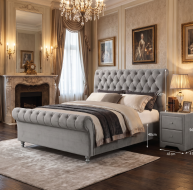 silver fabric bed button headboard scroll footboard matching locker