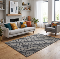 charcoal grey geometric cube pattern rug
