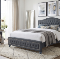 grey fabric bed button design headboard and footboard