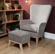 grey fabric chair and footstool