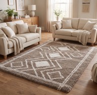 taupe beige diamond pattern shaggy rug